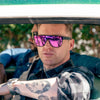 CANNON BALL Polarised Shield Sunglasses with Pink Mirror on a male model