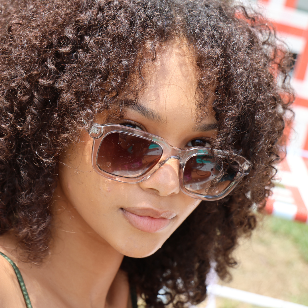 Chiller Polarised Grey Square Sunglasses on a female model