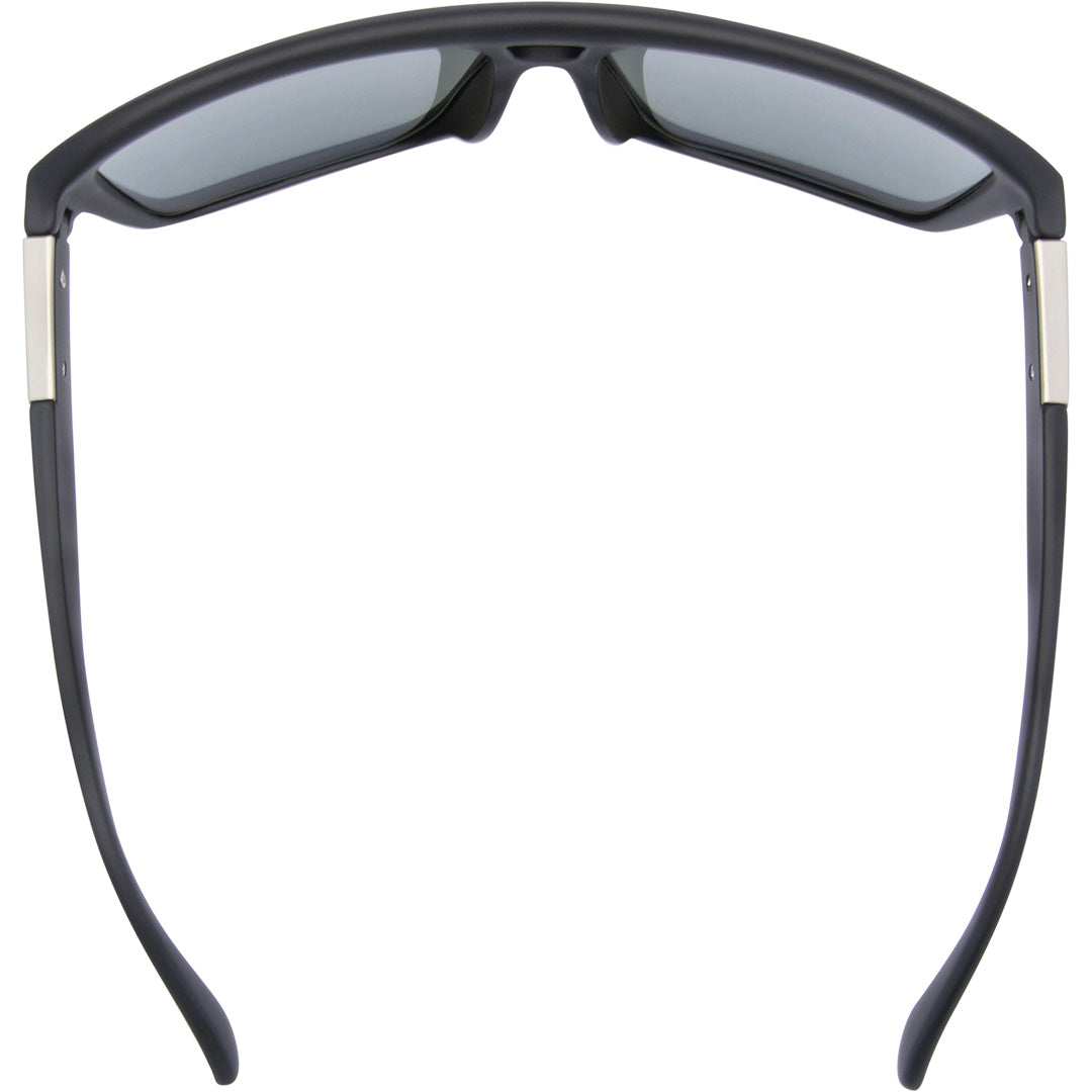 JACKPOT Polarised Shield Sunglasses with Black Frame and Blue Lens top view