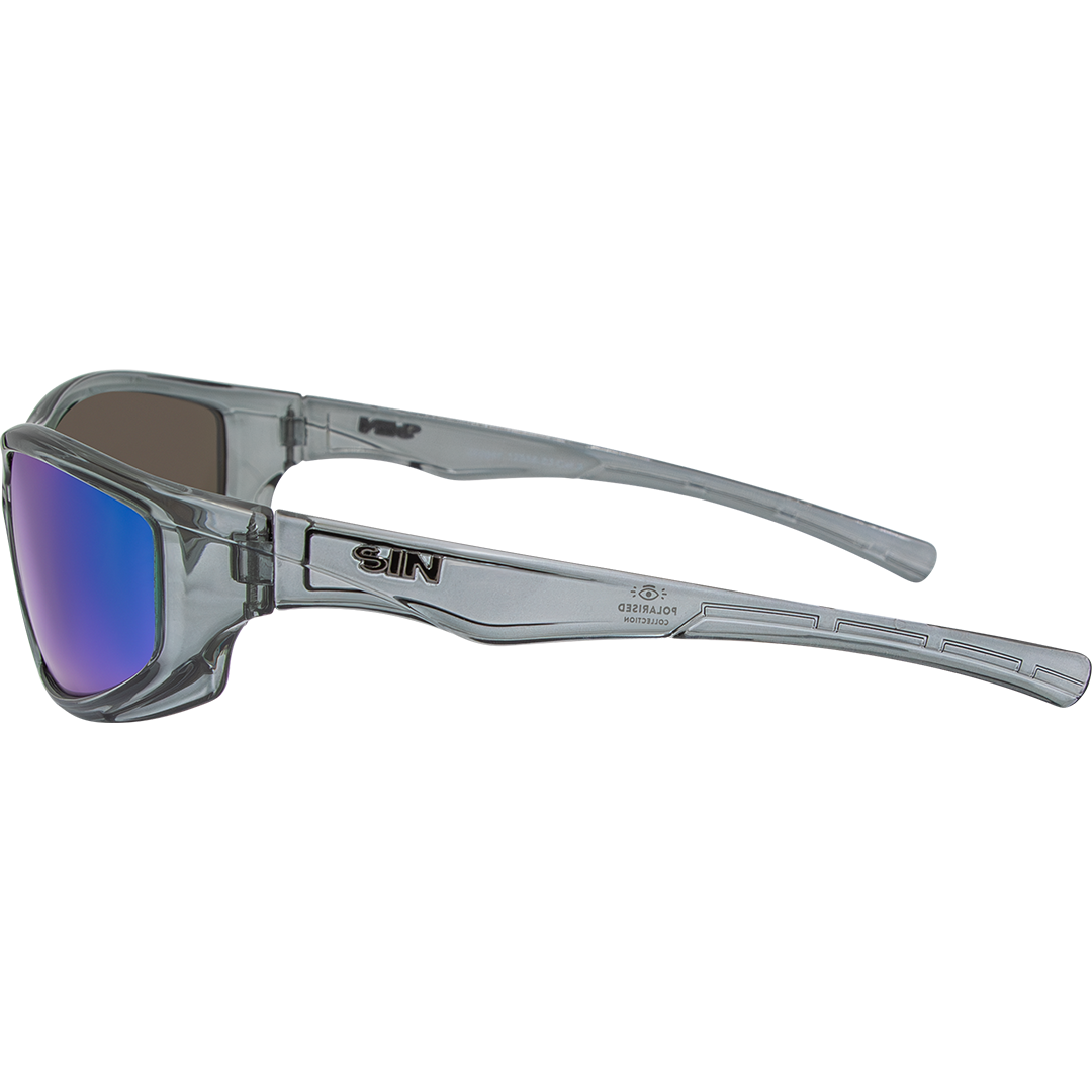 Jagger Polarised Wrap Around Sunglasses with Black Frame & Green Lens left view