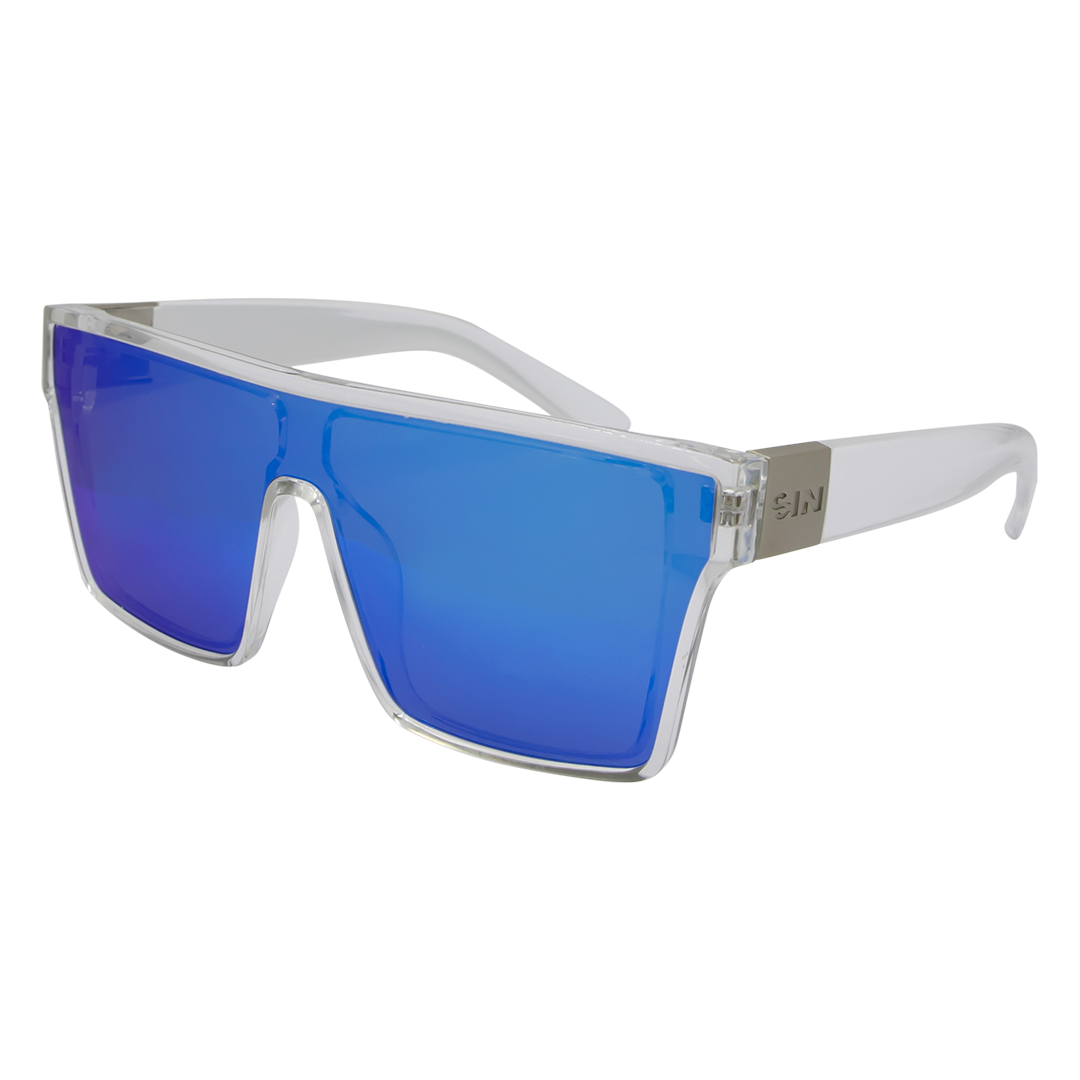 LOOSE CANNON Polarised Blue Square Sunglasses made of an oversized recycled shield