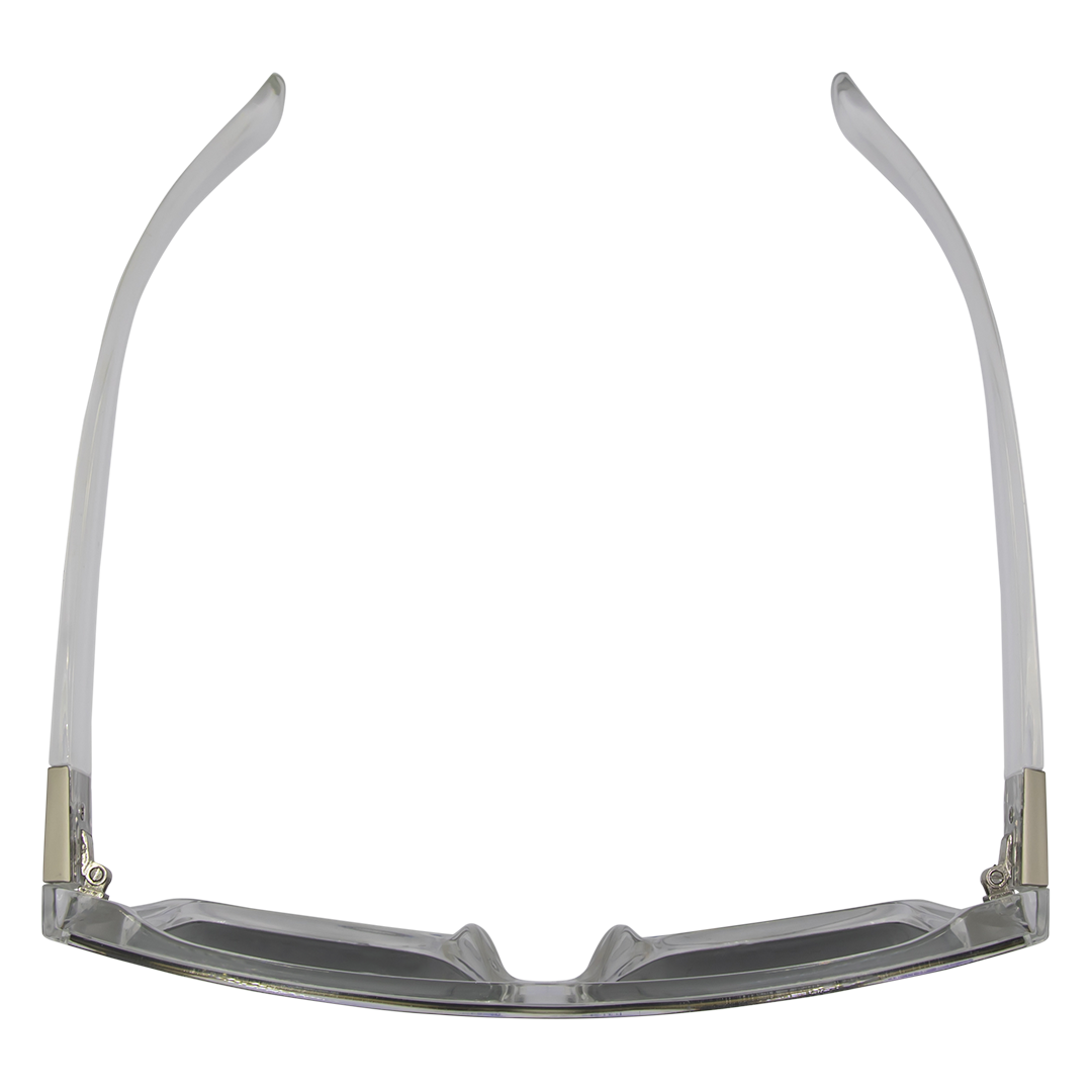 LOOSE CANNON Polarised Shield Square Sunglasses with Clear Frame and Blue Mirrored Lens top view
