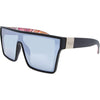 LOOSE CANNON Polarised Shield Square Sunglasses with Matt Black Frame and Silver Mirrored Lens front left view