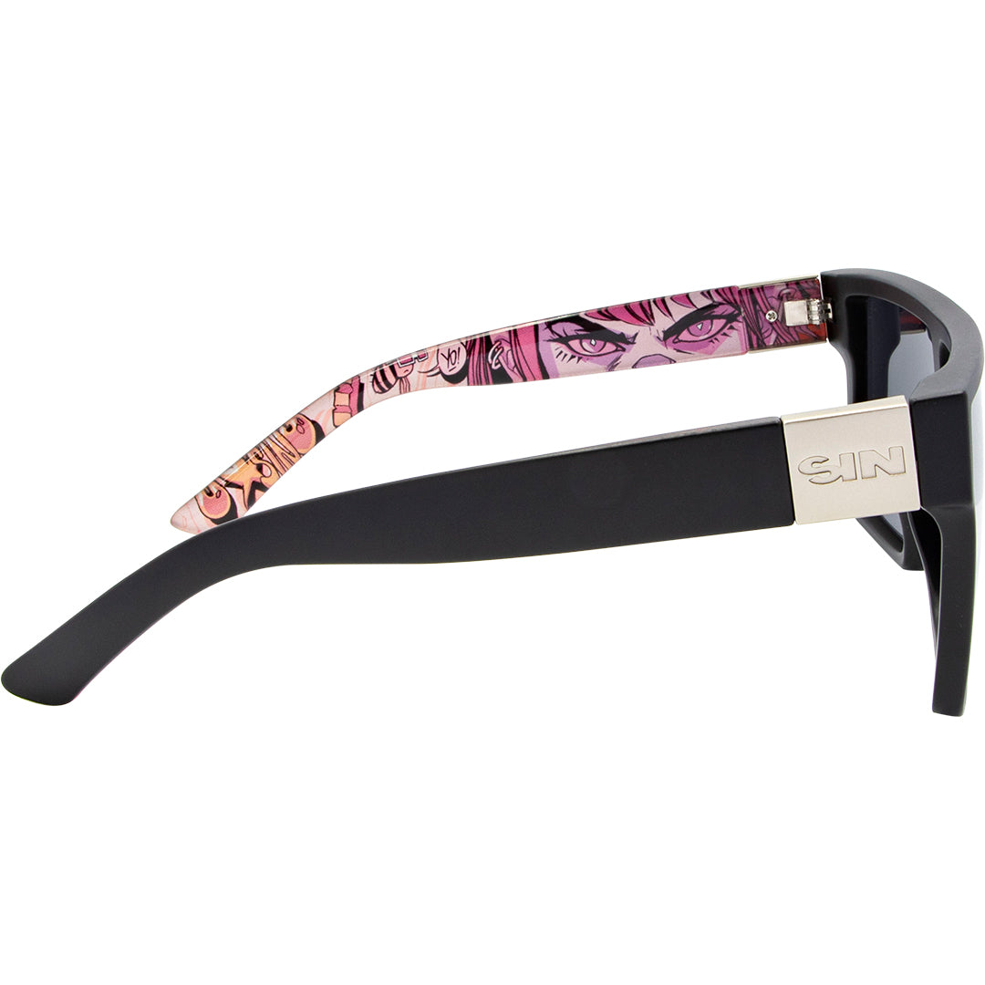 LOOSE CANNON Polarised Shield Square Sunglasses with Matt Black Frame and Silver Mirrored Lens right view