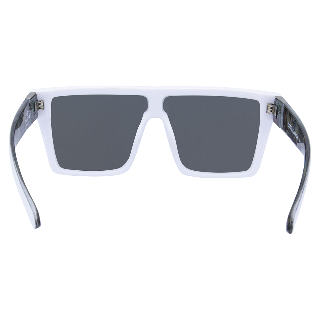 LOOSE CANNON Polarised Shield Square Sunglasses with White Frame and Blue Mirrored inside view