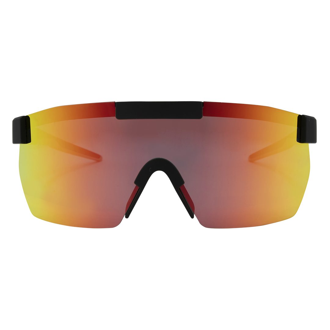 Paradigm Polarised Shield Sunglasses with Black Frame & Red Lens front view