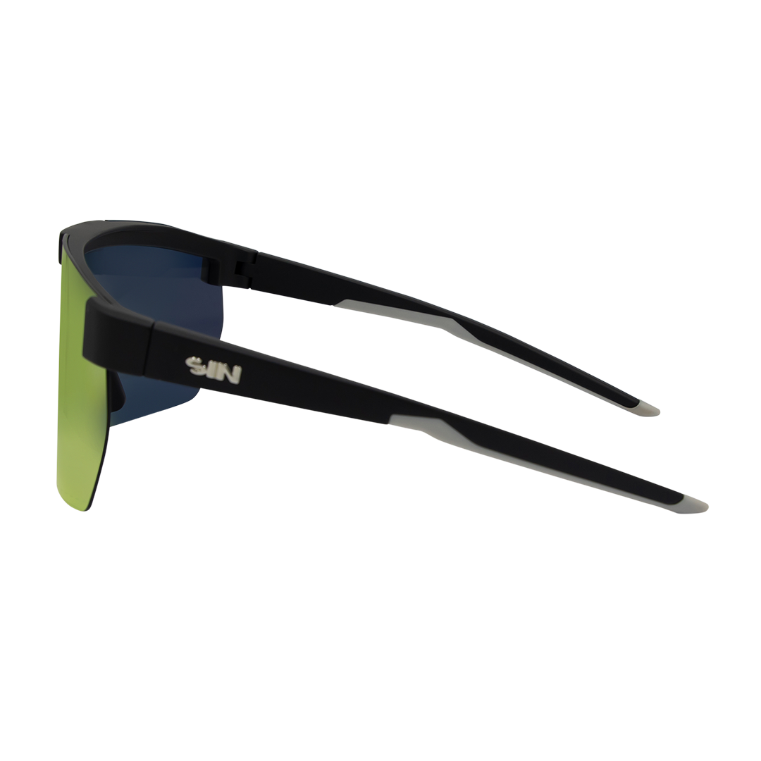 Paradigm Polarised Shield Sunglasses with Black Frame & Red Lens left view