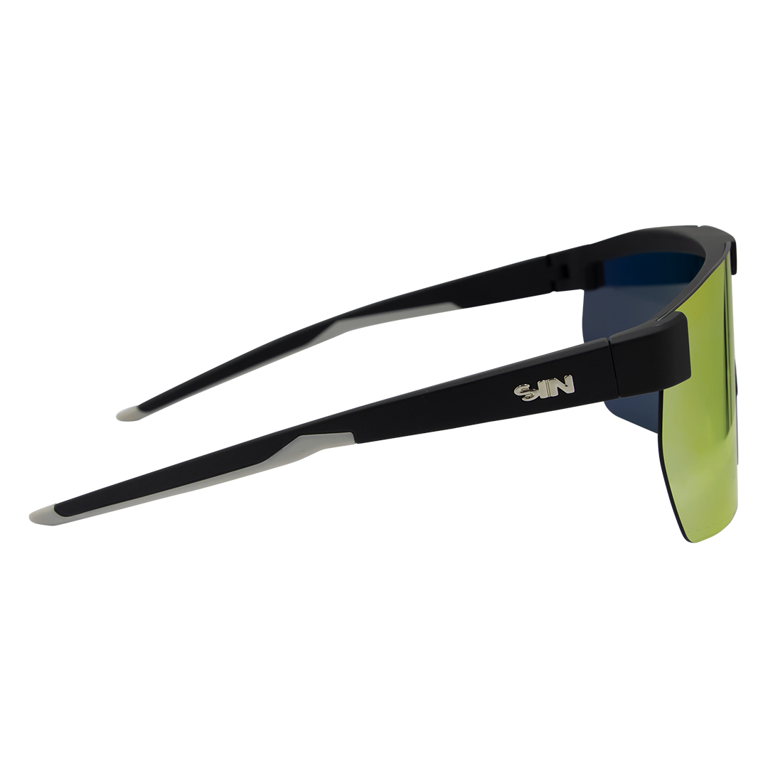 Paradigm Polarised Shield Sunglasses with Black Frame & Red Lens right view