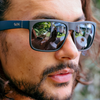 Peccant Polarised Black Rectangle Sunglasses side view on a male model