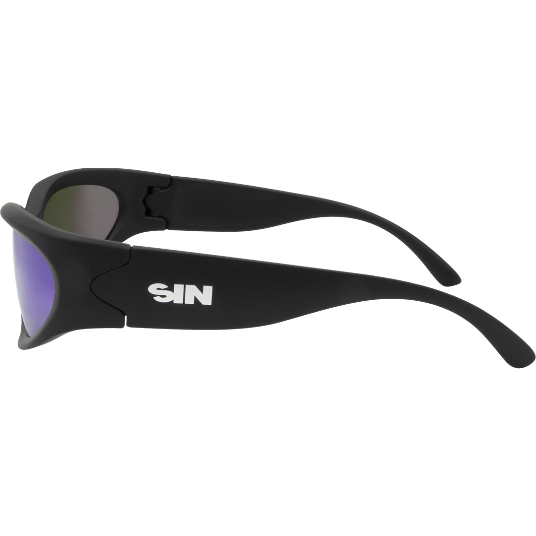 Reefer Polarised Wrap Around Sunglasses with Green Lens left view