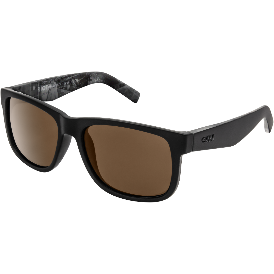 Riot Polarised Black Rectangle Brown Sunglasses made of premium TR-90 material