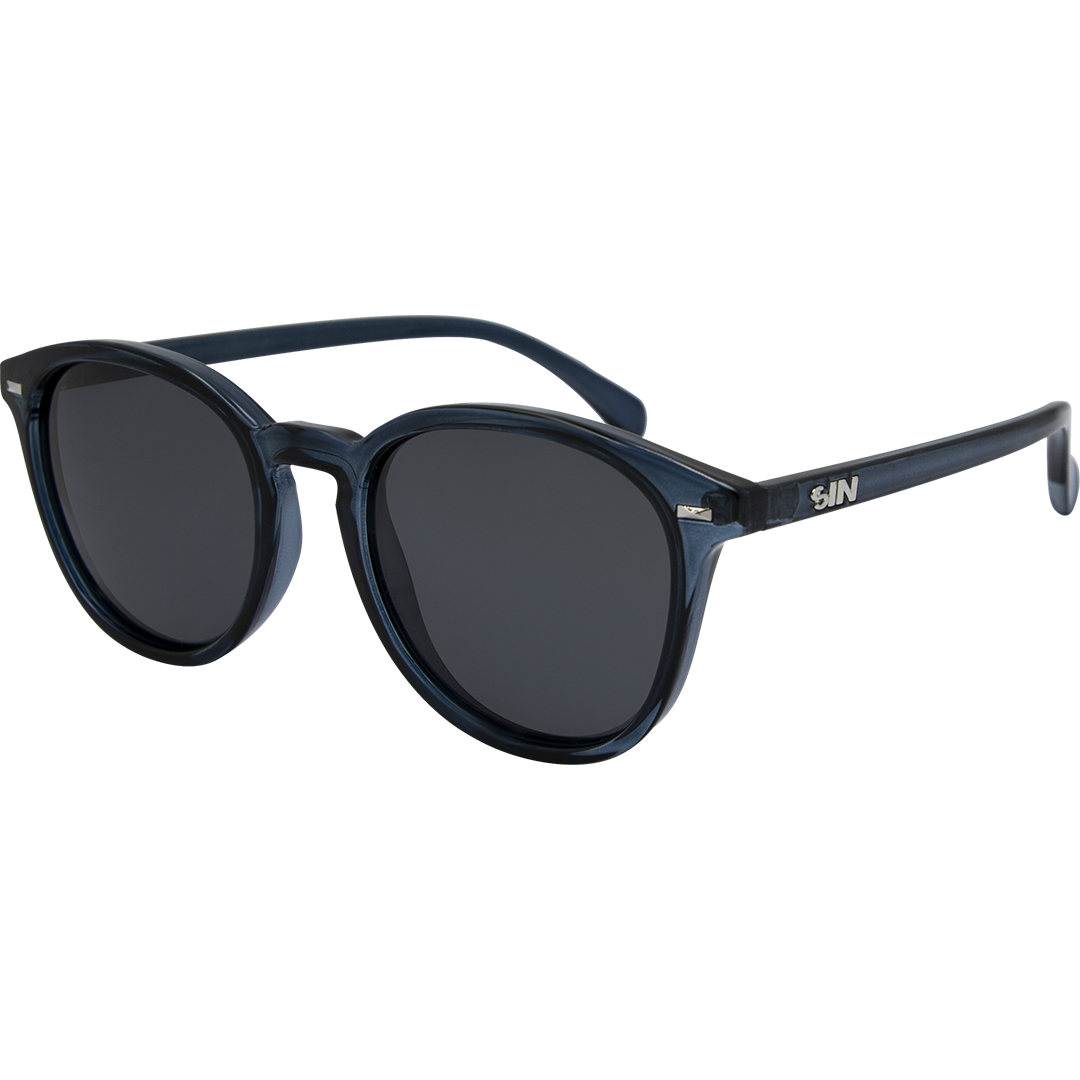 Risky Business Polarised Clear Frame Blue Round Sunglasses made of premium TR-90 material
