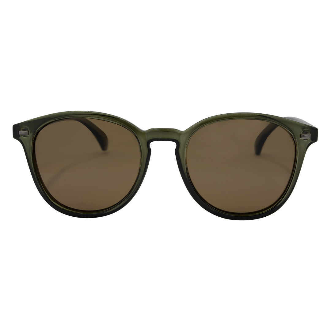 Risky Business Polarised Clear Frame Green & Brown Round Sunglasses front view