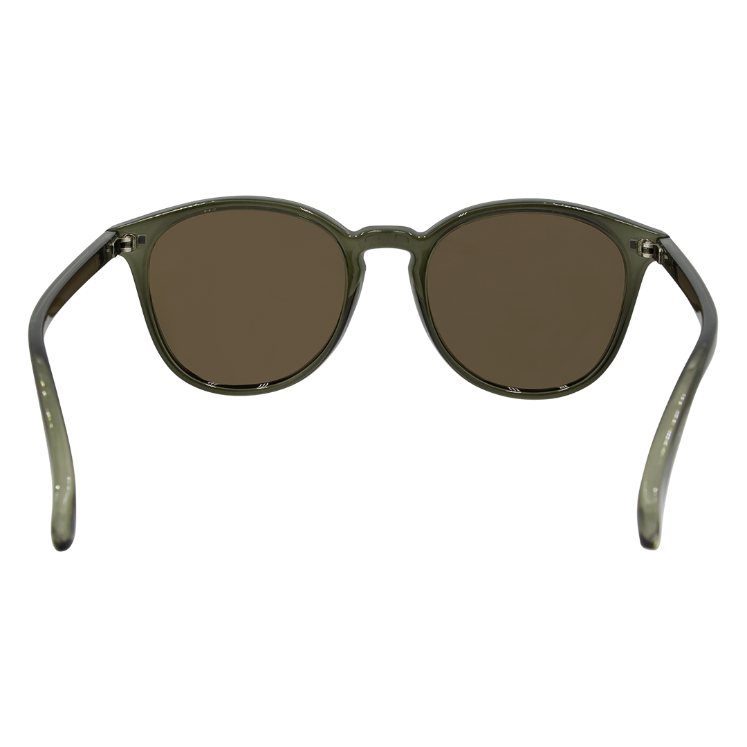 Risky Business Polarised Clear Frame Green & Brown Round Sunglasses inside view
