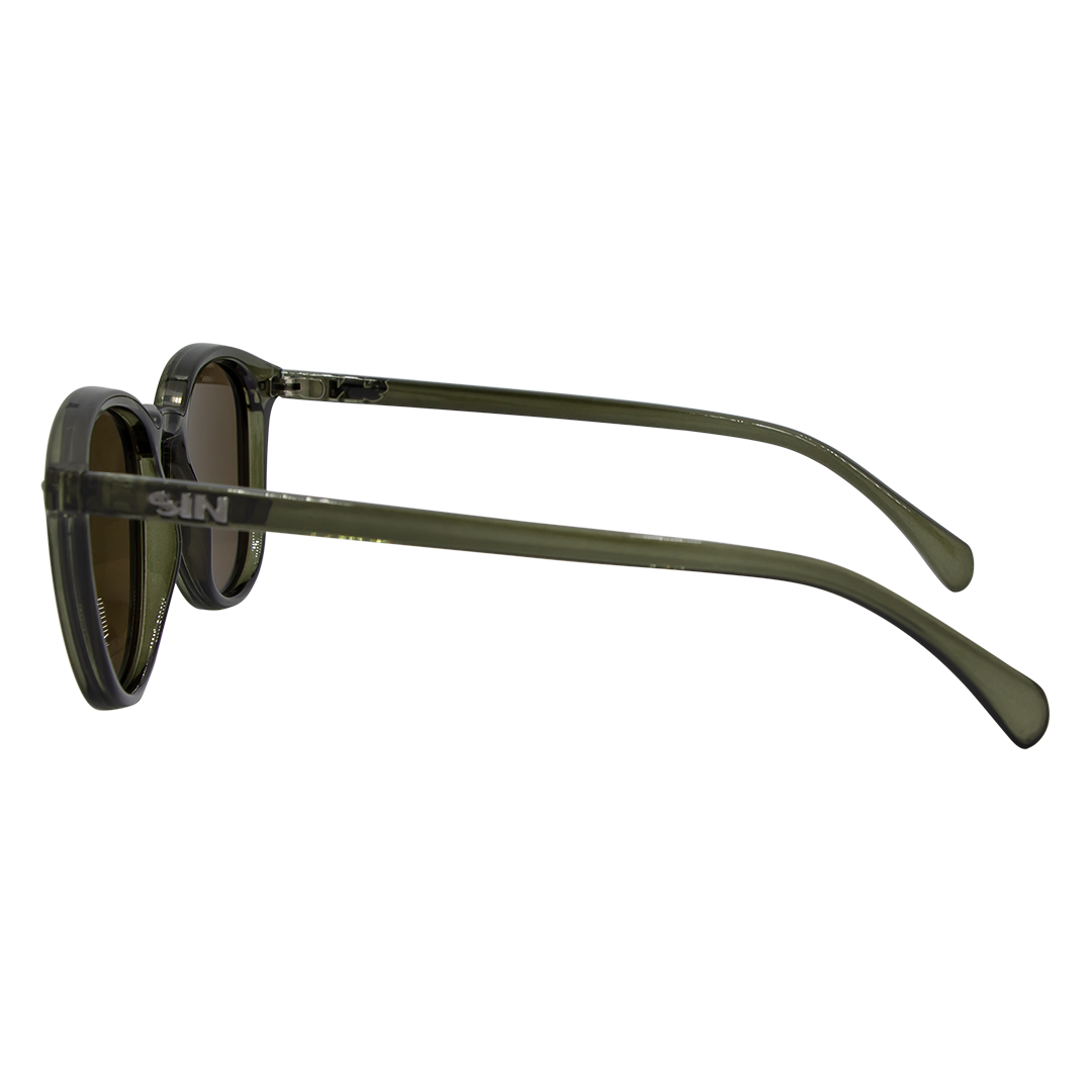 Risky Business Polarised Clear Frame Green & Brown Round Sunglasses left view