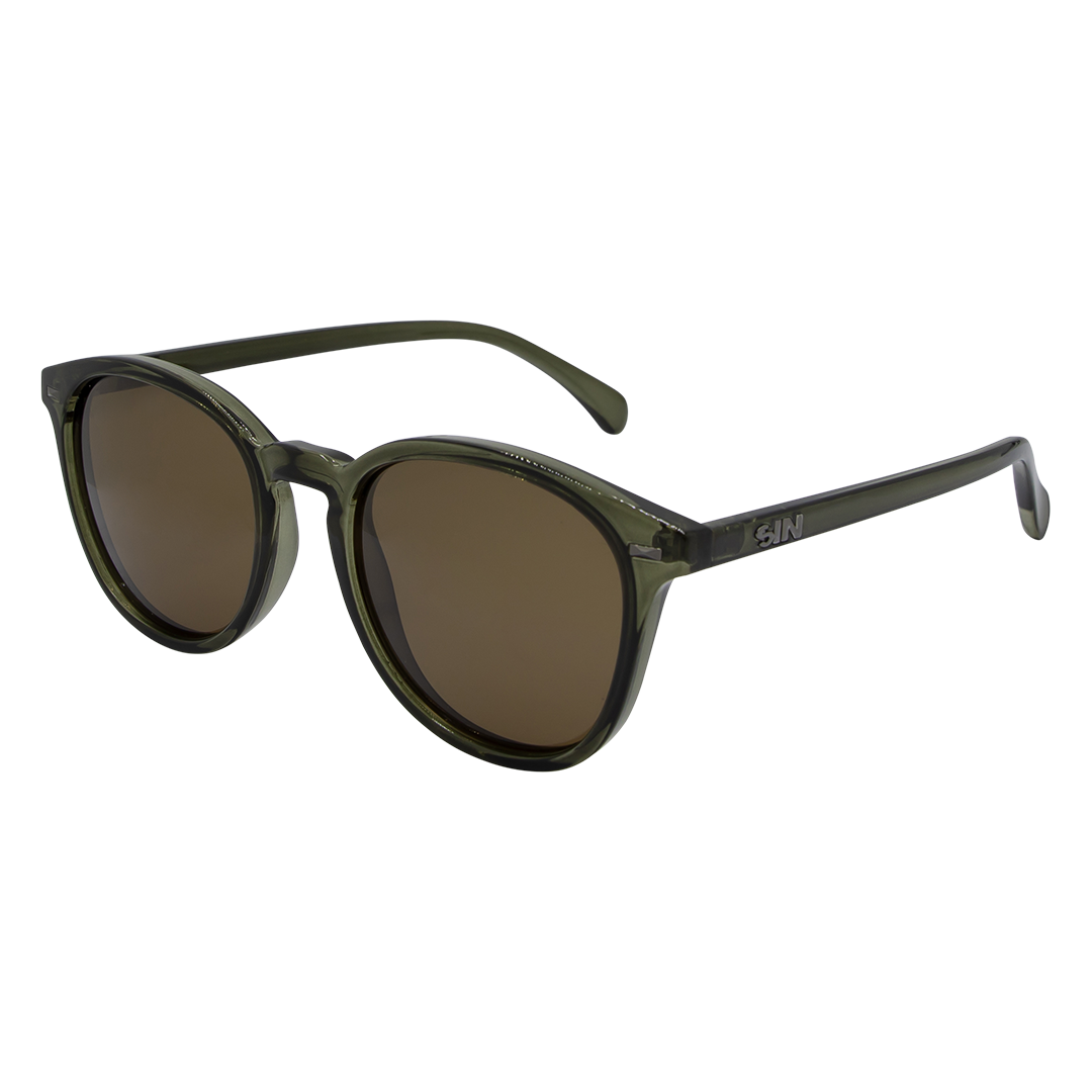 Risky Business Polarised Clear Frame Green Round Sunglasses made of premium TR-90 material