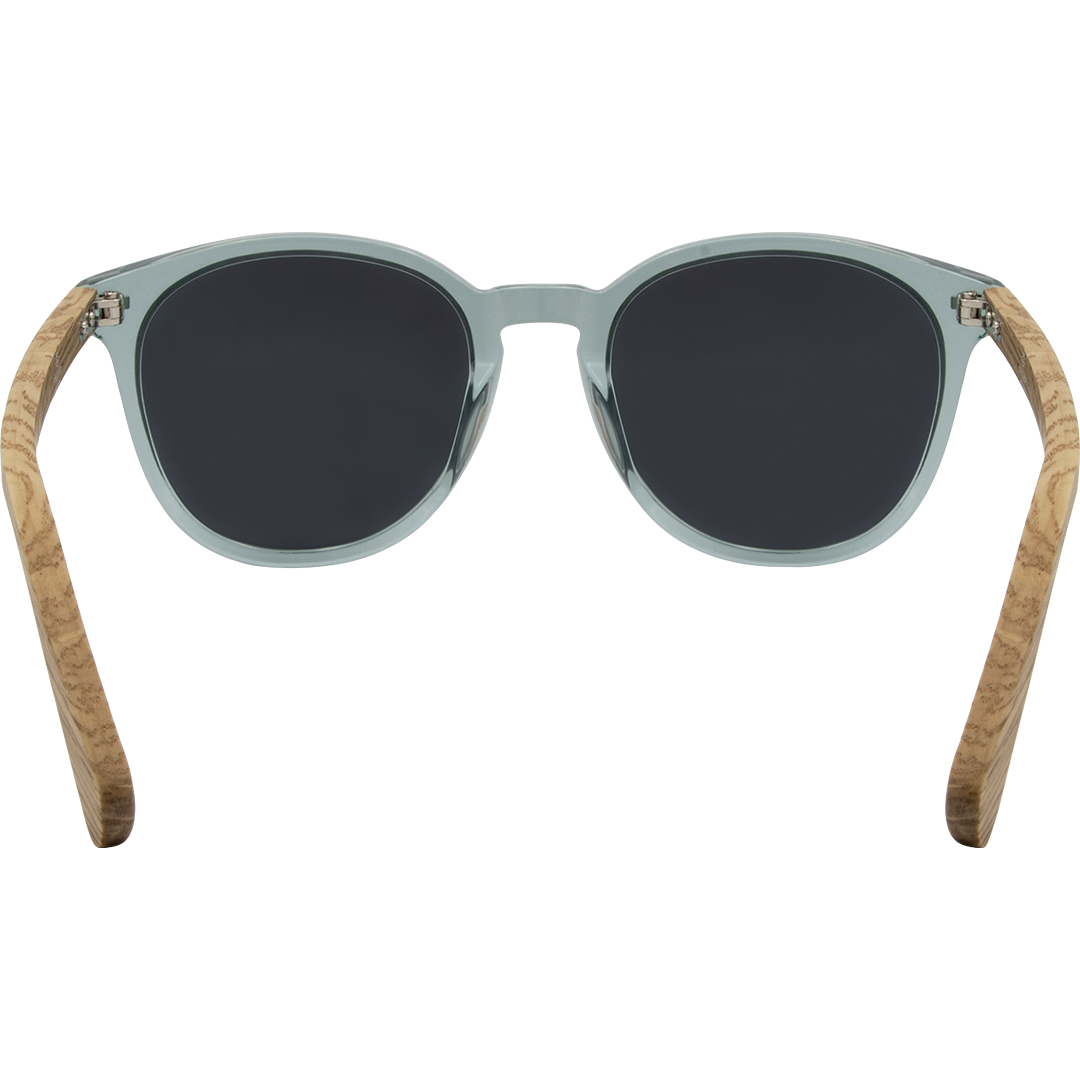 Risky Business Polarised Round Blue Sunglasses with Wooden temples inside view