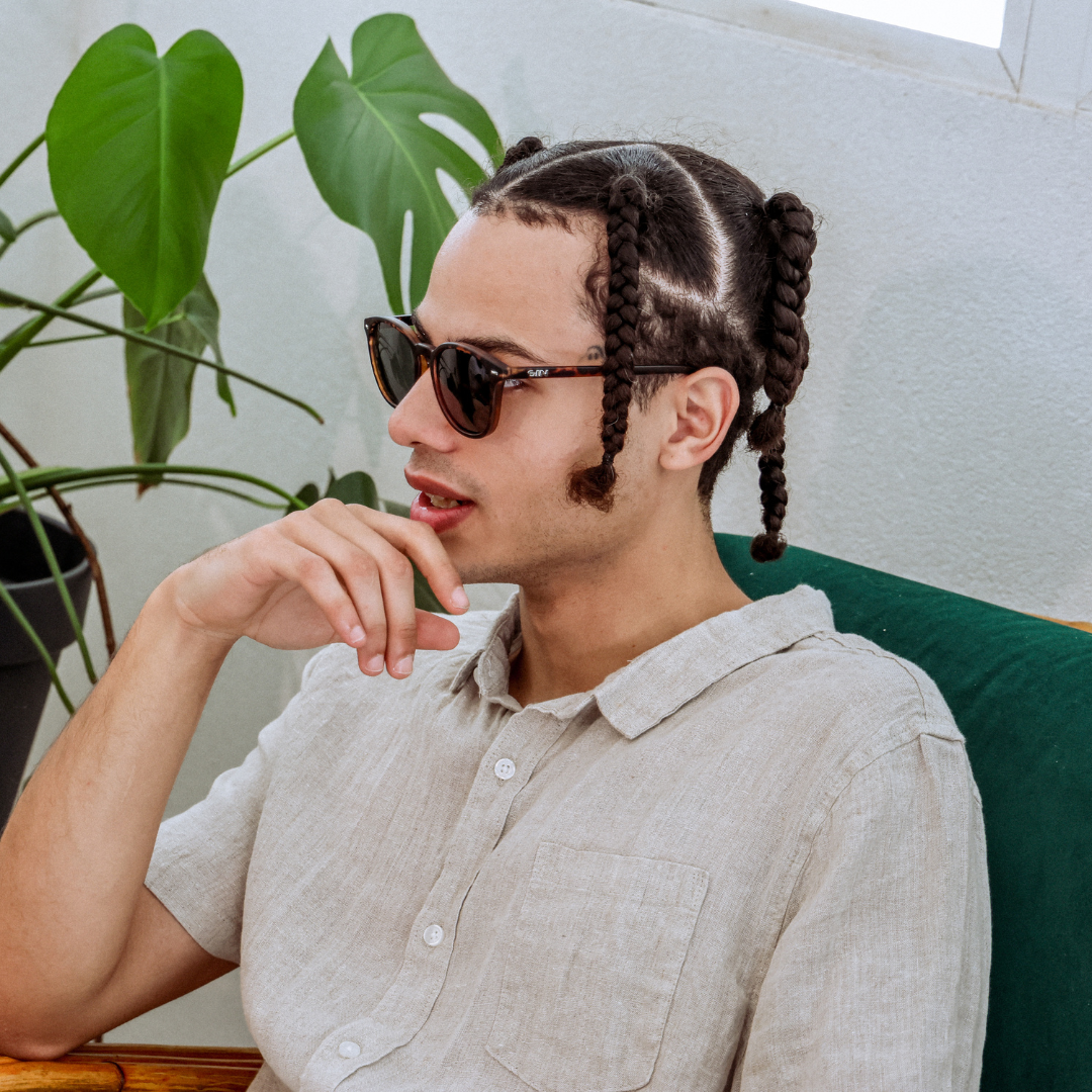 Risky Business Polarised Tortoise Shell Round Sunglasses on a male model