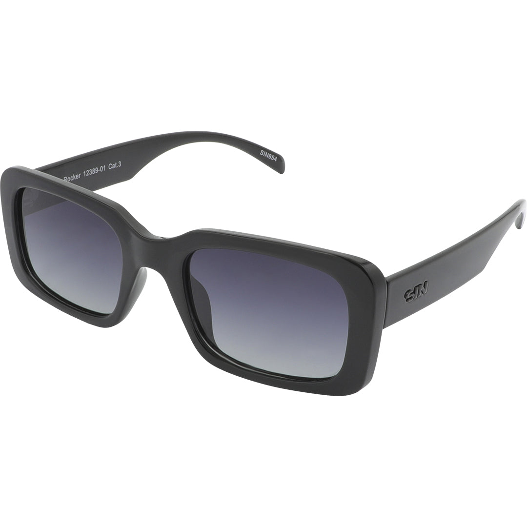 Rocker Polarised Black Rectangle Sunglasses made of recycled plastic
