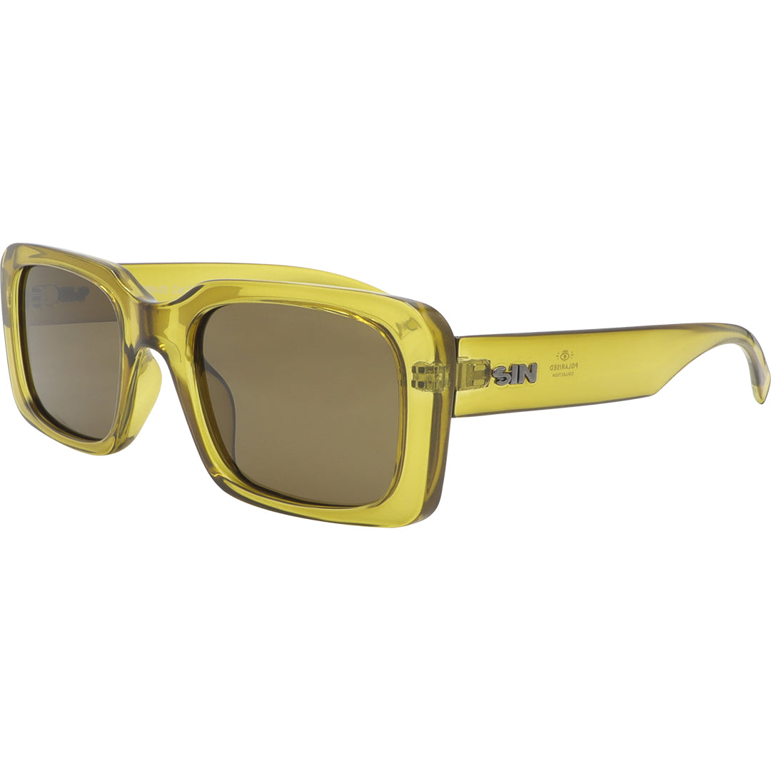 Rocker Polarised Green Rectangle Sunglasses with Brown Lens front left view