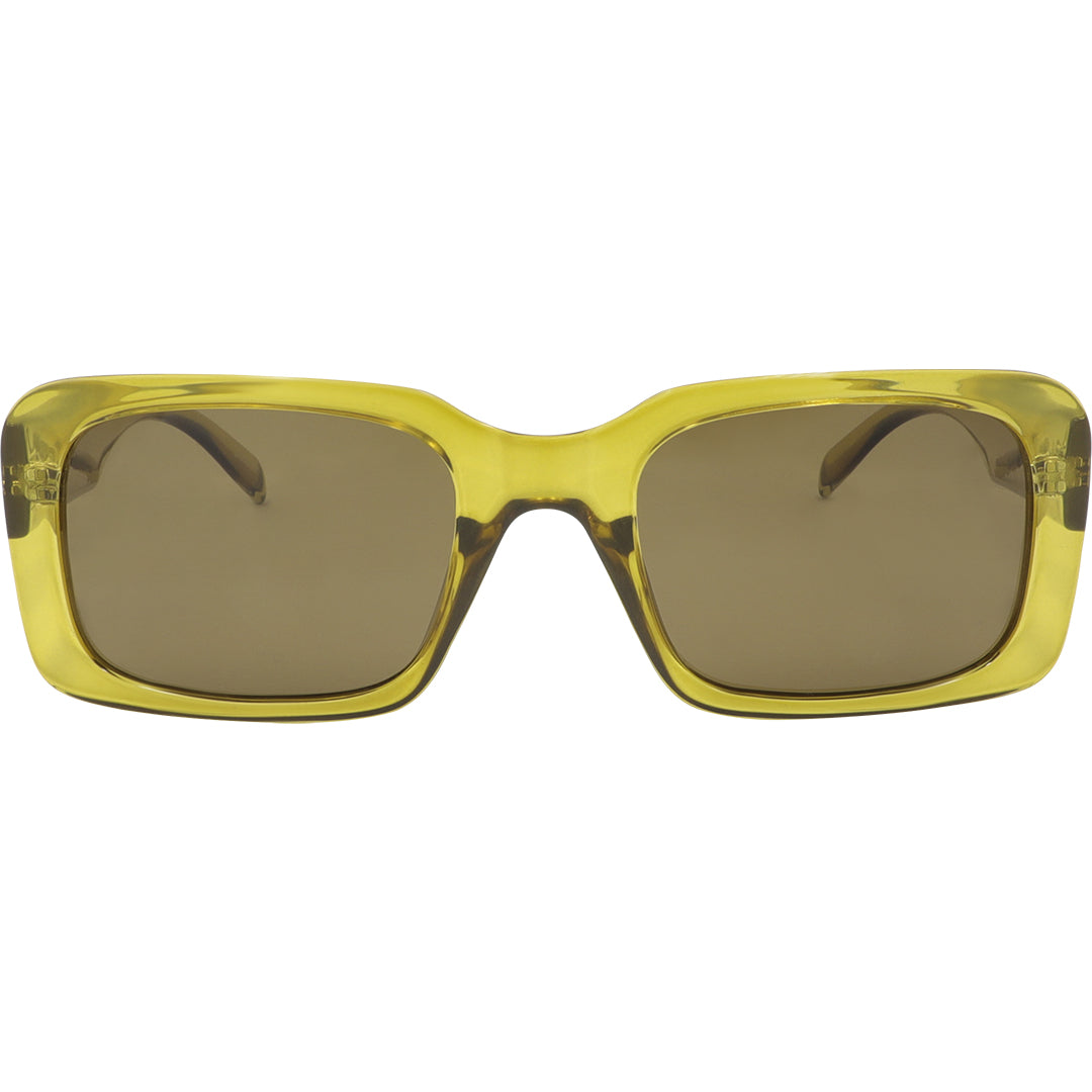 Rocker Polarised Green Rectangle Sunglasses with Brown Lens front view
