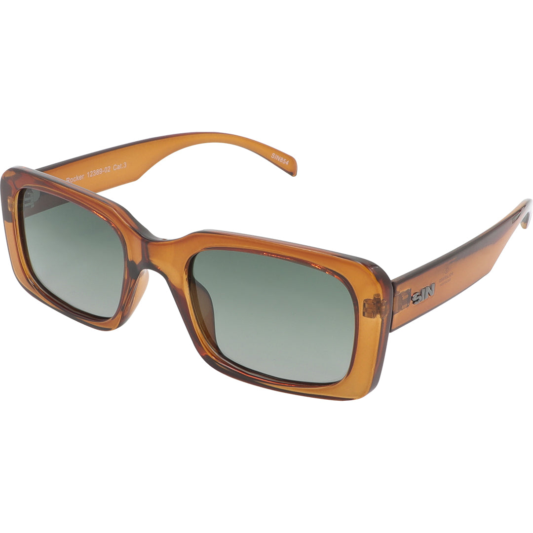 Rocker Polarised Translucent Brown Rectangle Sunglasses with G15 Gradient Lens made of recycled plastic
