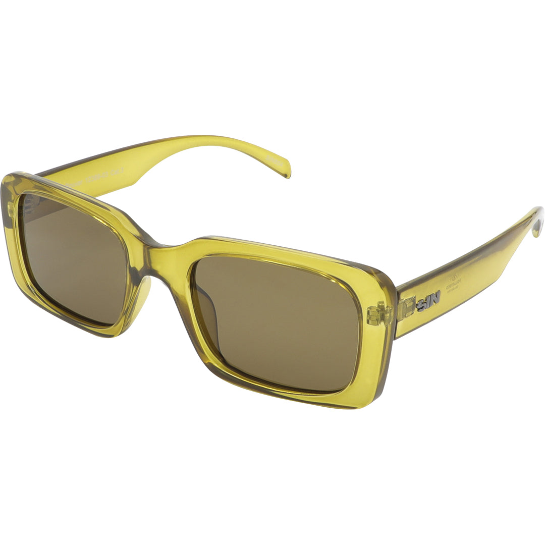 Rocker Polarised Translucent Green Rectangle Sunglasses with Brown Lens made of recycled plastic