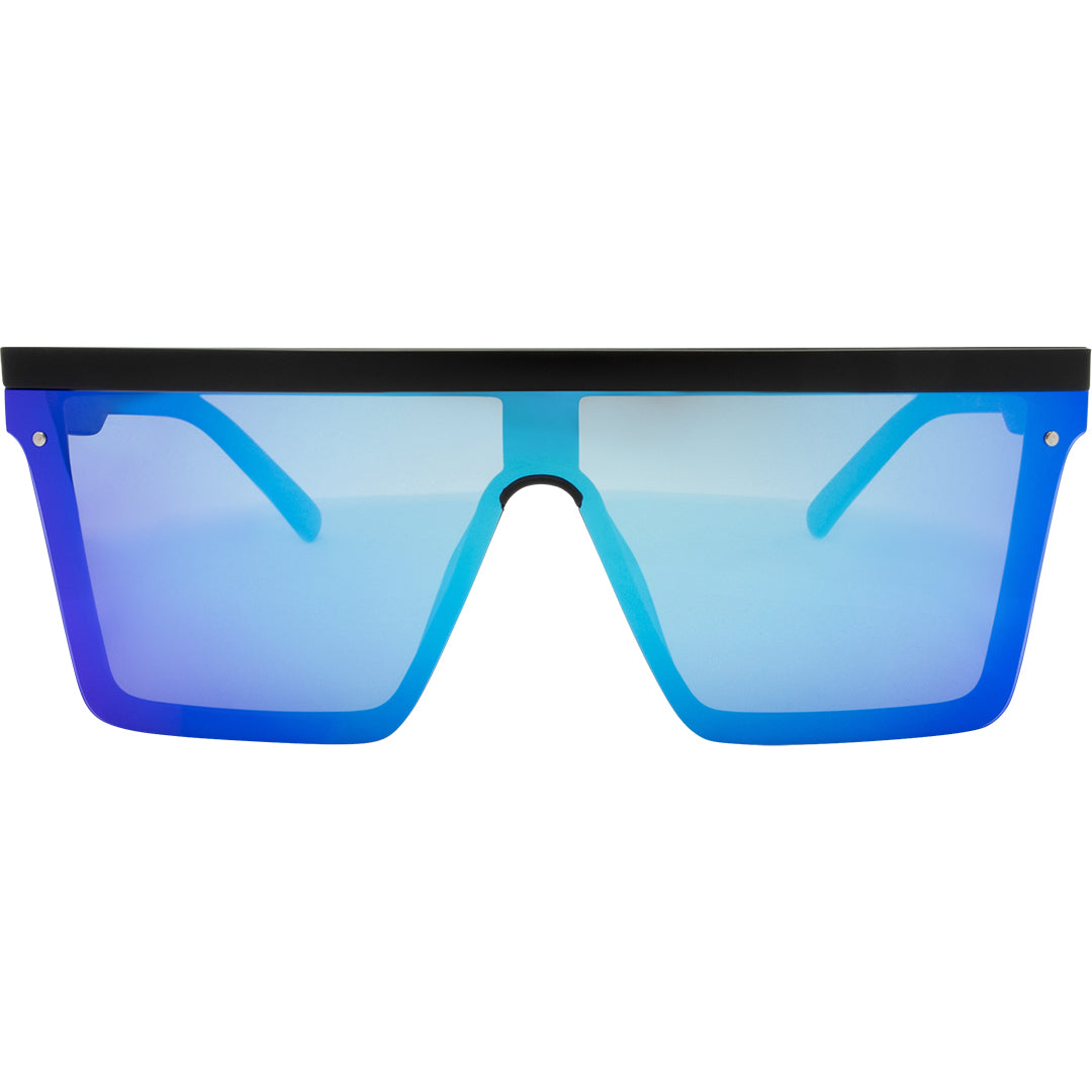 THE BAR Polarised Black Shield Square Blue Sunglasses front view