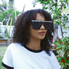 THE BAR Polarised Black Shiny Silver Square Sunglasses on a female model