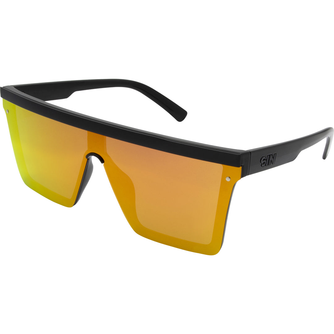 THE BAR Polarised Black Square Sunglasses made of an oversized red shield lens