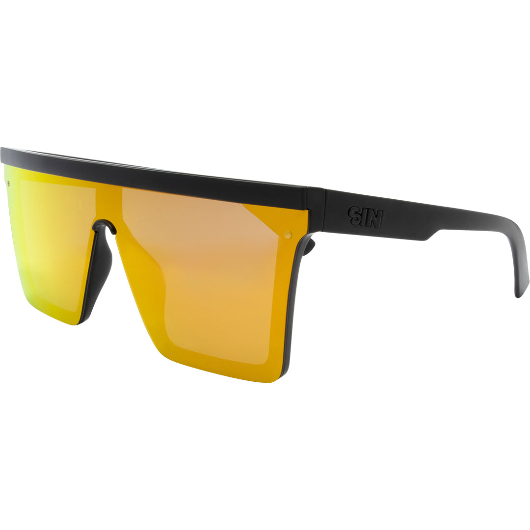 THE BAR Polarised Shield Square Red Sunglasses with Black Frame front left view