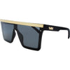 THE BAR Polarised Shield Square Sunglasses with Matt Black and Gold Frame front left view