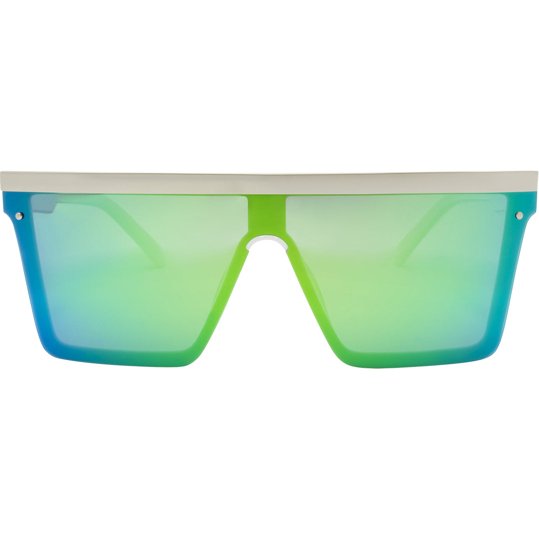 THE BAR Polarised White Shield Square Green Sunglasses front view