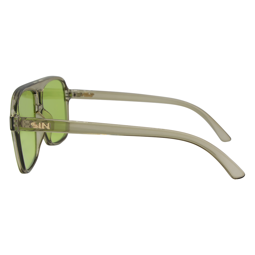 THE DUKE Aviator Sunglasses with Crystal Sage Frame and Green lens left view