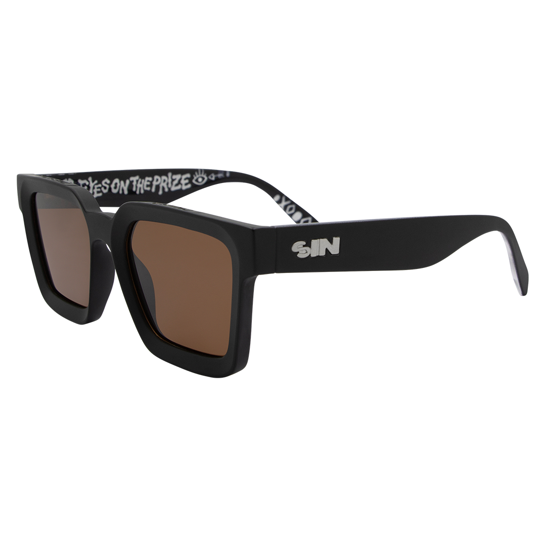 Topshelf Polarised Square Sunglasses with Black Frame & Brown Lens front left view