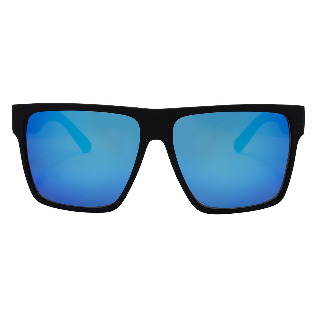 VESPA II Polarised Square Sunglasses with Black XL Frame and Blue Mirrored Lens front view
