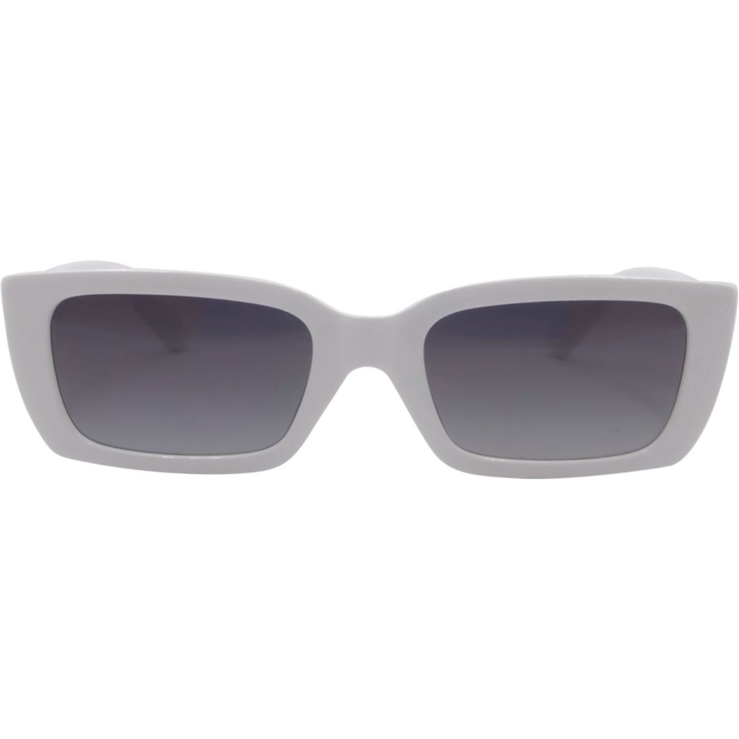Ahoy Polarised Rectangle Sunglasses with White Frame front view