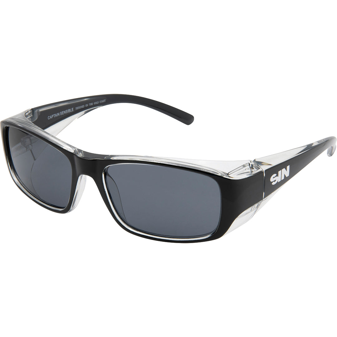 Captain Sensible Black Wrap Around Safety Sunglasses Medium Impact Resistant