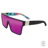 LOOSE CANNON Polarised Shield Square Sunglasses with Black Frame and Pink Mirrored Lens front view