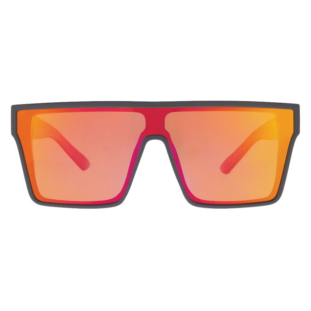 LOOSE CANNON Polarised Shield Square Sunglasses with Matt Black Frame and Red Mirrored Lens front view