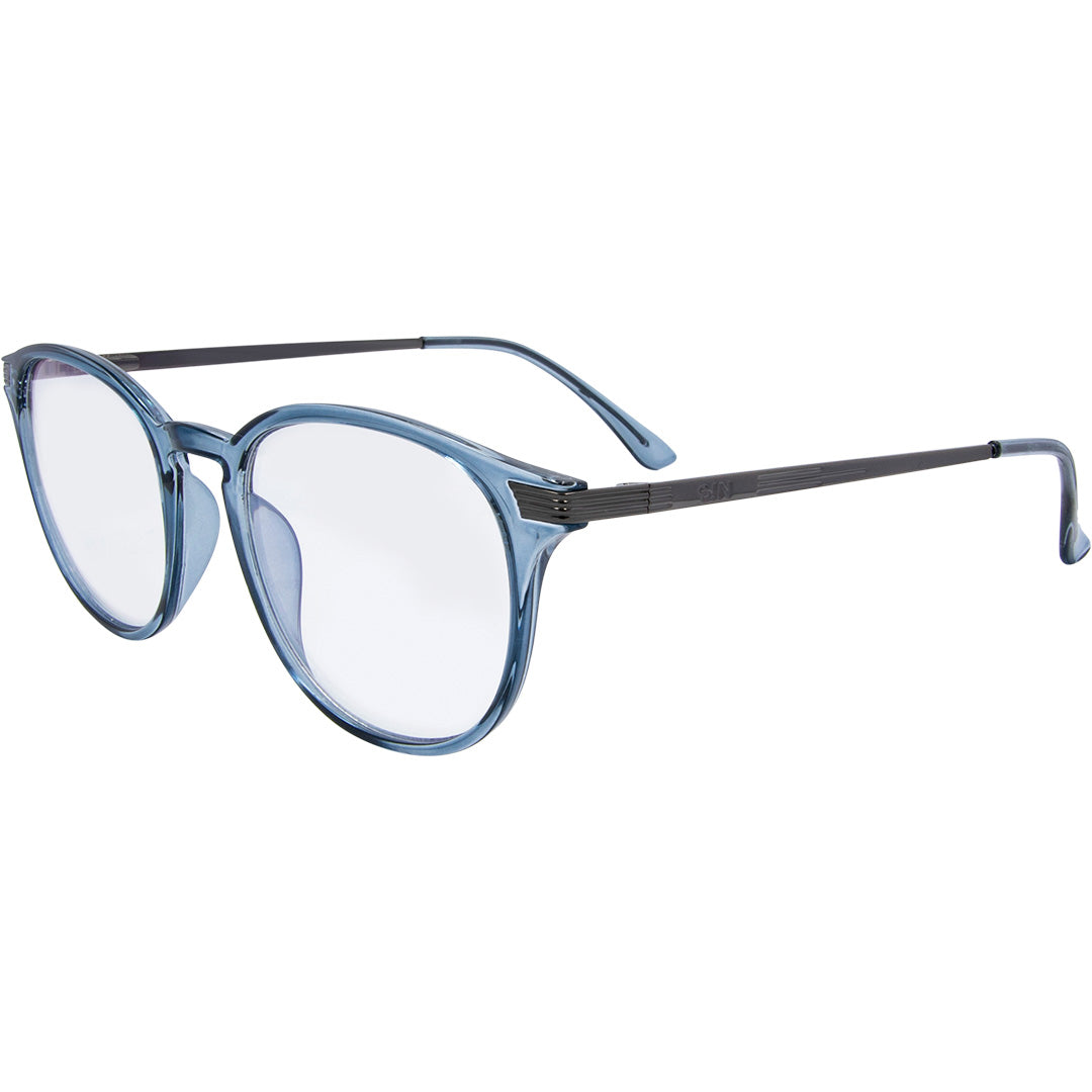 Love Child Round Blue Light Glasses with Blue Frame front left view