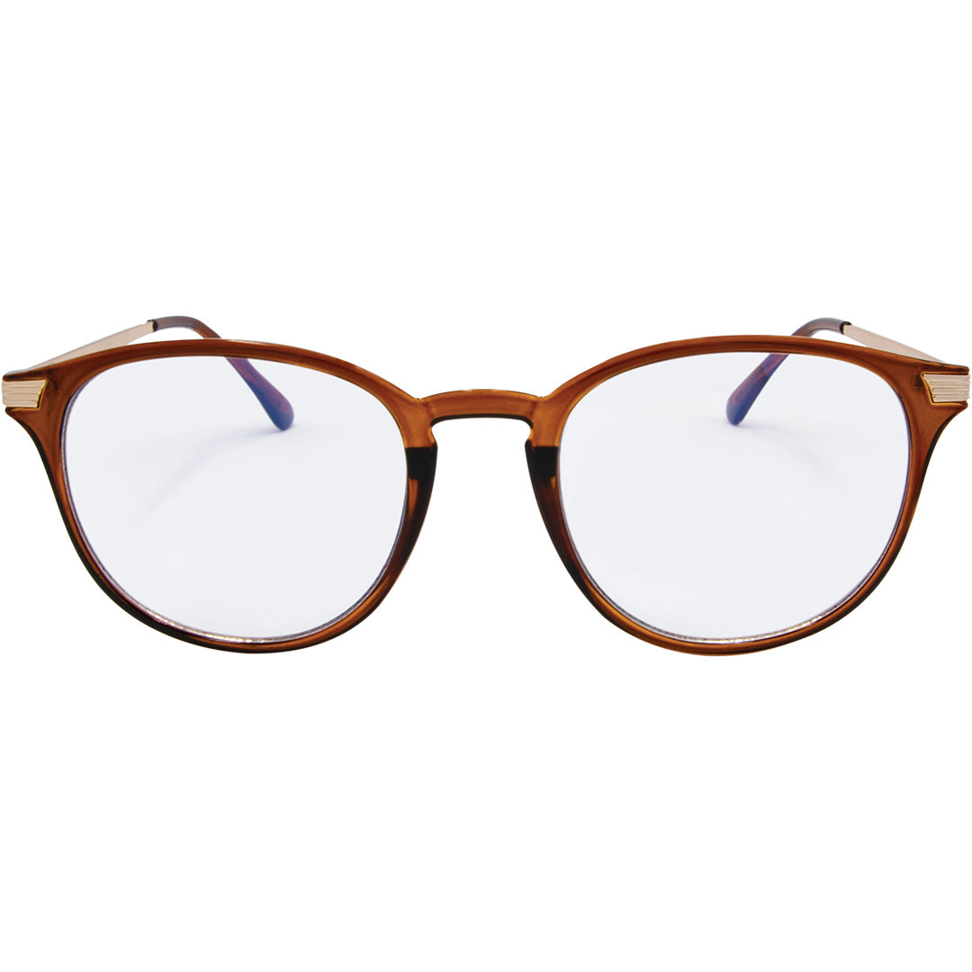 Love Child Round Blue Light Glasses with Brown Frame front view