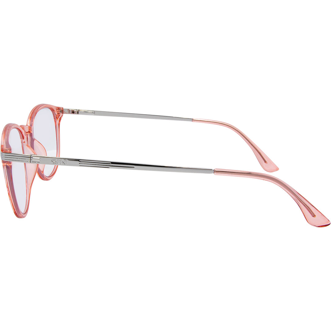 Love Child Round Blue Light Glasses with Pink Frame left view