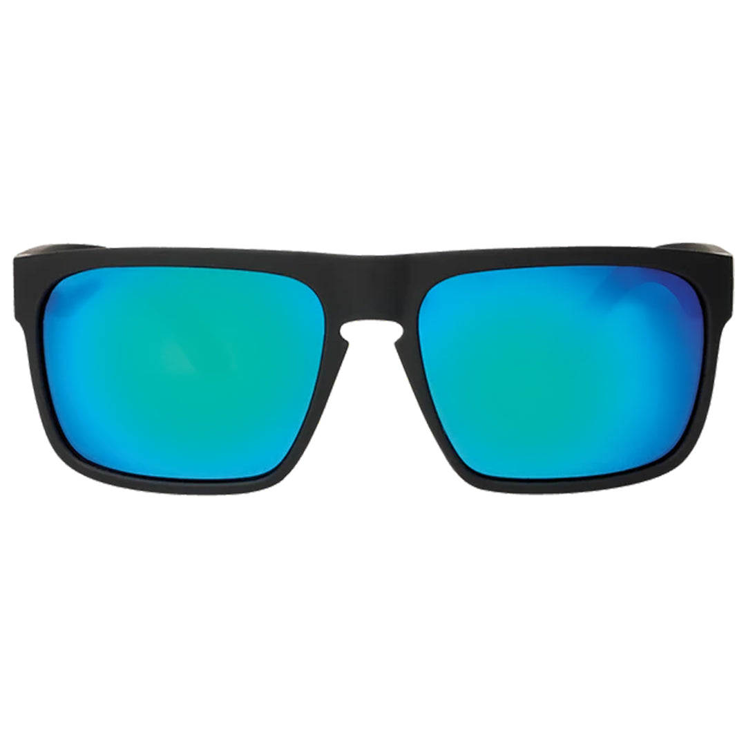 Peccant Polarised Black Rectangle Sunglasses with Blue Lens front view
