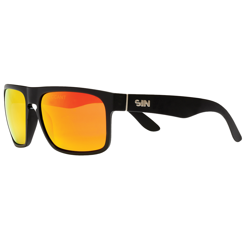 Peccant Polarised Rectangle Sunglasses with Black Frame and Red Lens left view