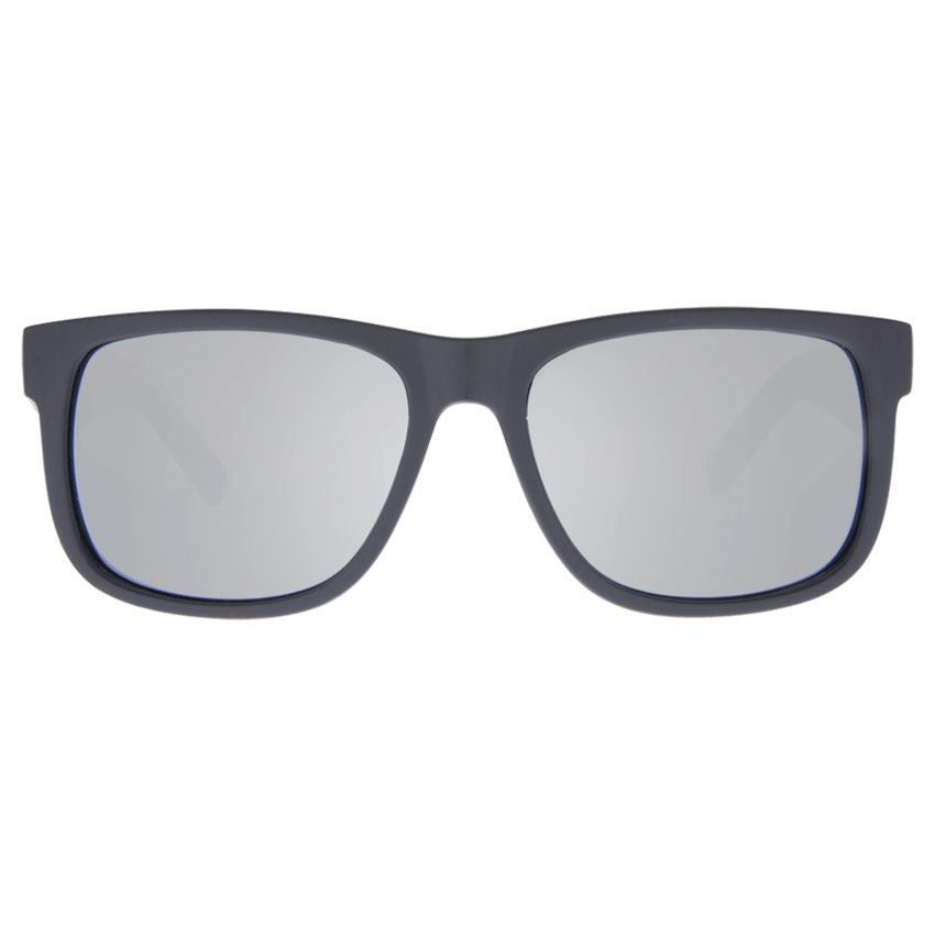 Riot Polarised Matt Black Rectangle Sunglasses with Silver Lens front view