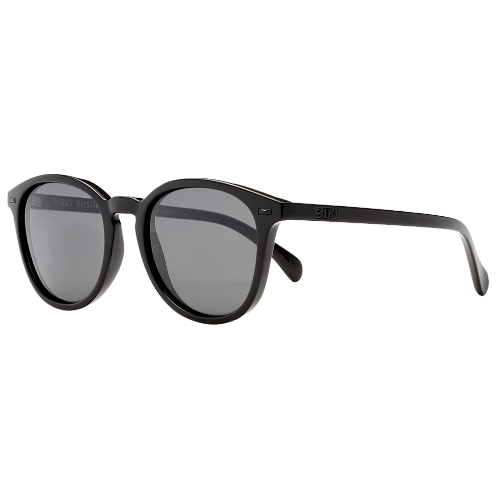 Risky Business Polarised Black Round Sunglasses front left view