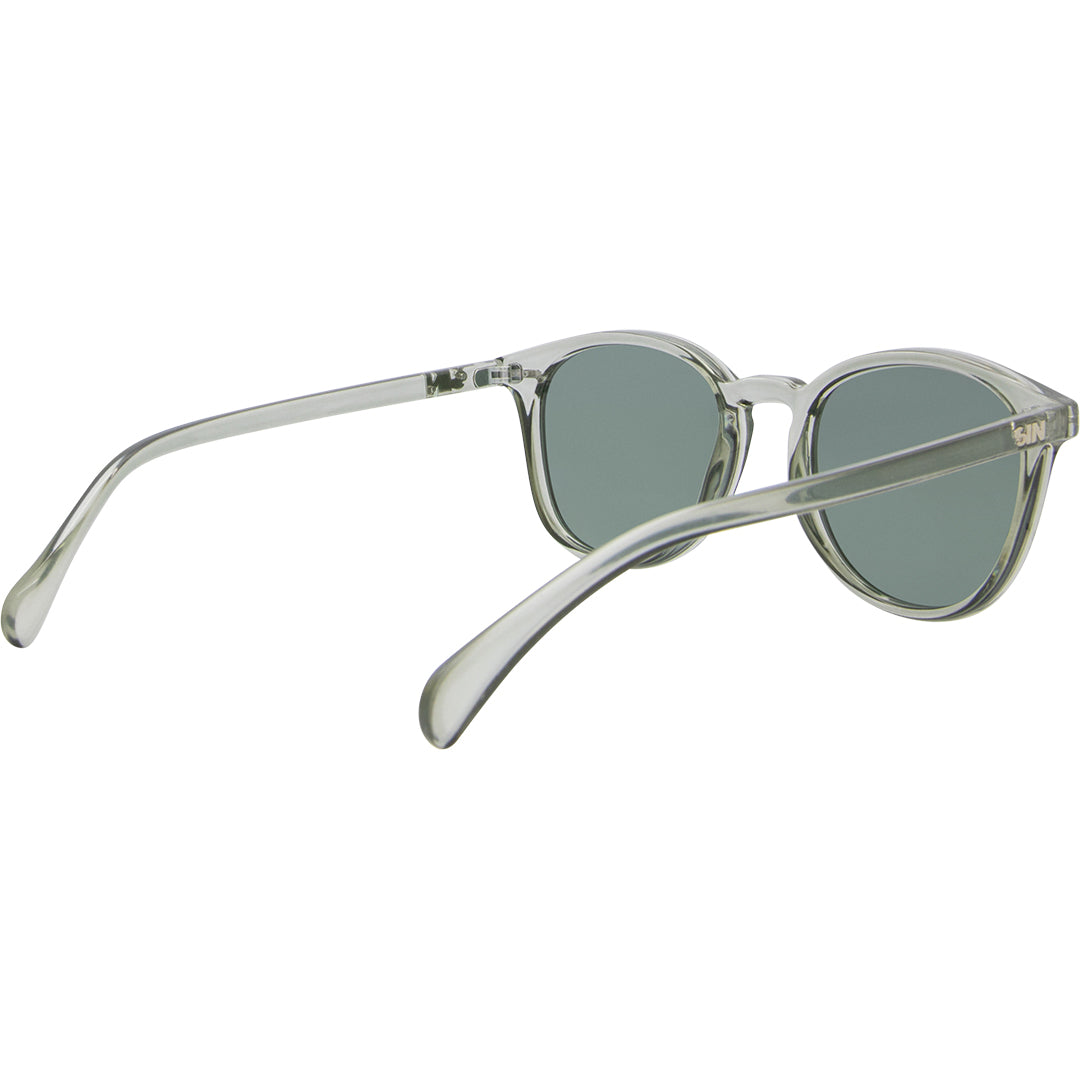 Risky Business Polarised Clear Frame Grey Round Sunglasses back right view
