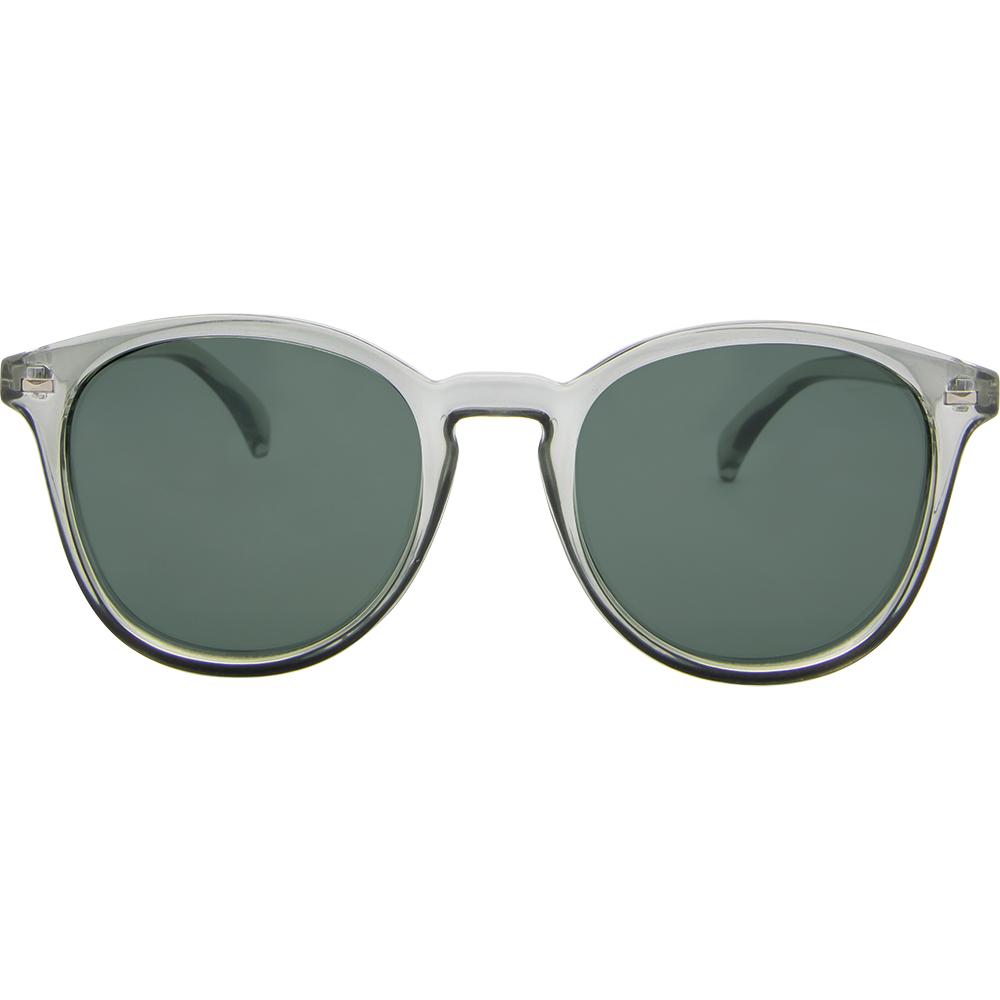 Risky Business Polarised Clear Frame Grey Round Sunglasses front view