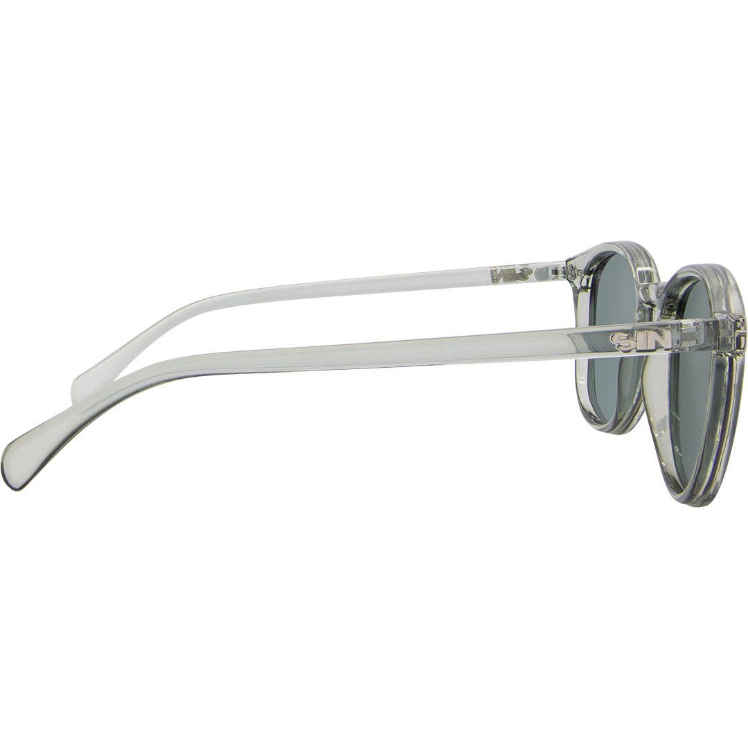 Risky Business Polarised Clear Frame Grey Round Sunglasses right view